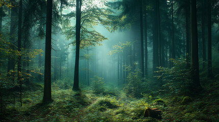 Obraz premium Green trees in the forest in summer