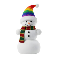 Festive snowman with colorful hat and cheerful expression, winter holiday character with scarf and carrot nose, merry Christmas decoration isolated on transparent background PNG