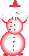 Pink snowman illustration with red hat and scarf