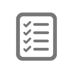 A simple gray checklist icon featuring four checkmarks and lines inside a rounded square. Perfect for productivity apps, task management, and planning visuals in presentations and stock libraries.