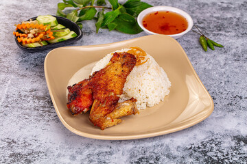 Spicy roasted chicken wing with rice