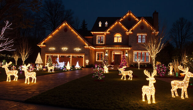 House Decorated with Outdoor Christmas Lights