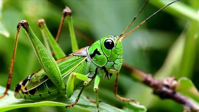 Vibrant Green Insect Perched Amid Lush