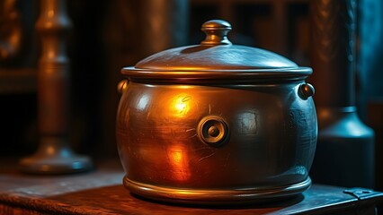 makrut. Aged copper still glowing softly in atmospheric ambient light. safety posters, maintenance manuals, designed for precision metalworking and fabrication facilities, supports safety.