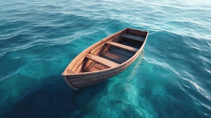 Obraz premium Wooden boat floating on calm, clear turquoise water