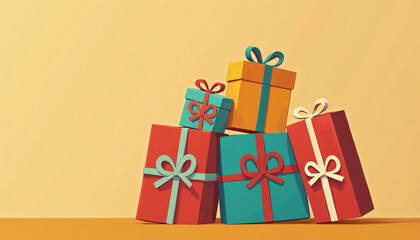 Stacked Gift Boxes with Ribbons