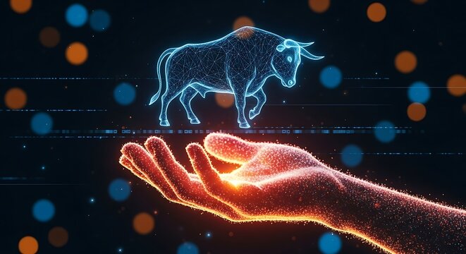 Abstract Bull Concept On Hand Digital Finance and Stock Market