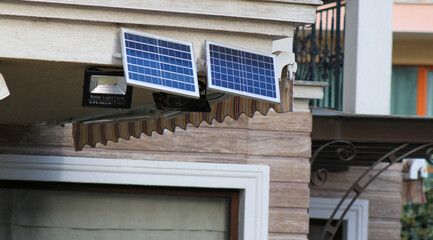 Fototapeta premium Two Solar Panels Close-Up Renewable Energy