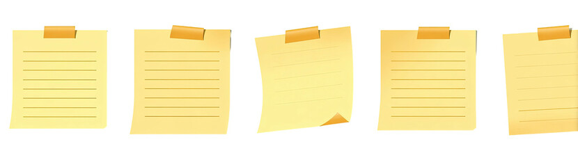 Five yellow lined notes held with tape
