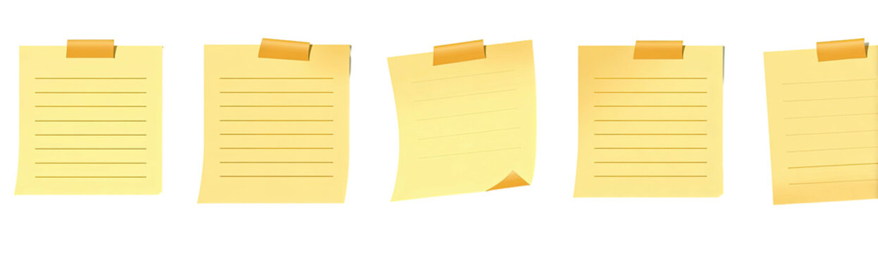 Five yellow lined notes held with tape