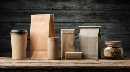 Naklejka premium Craft packaging designs on wooden surface