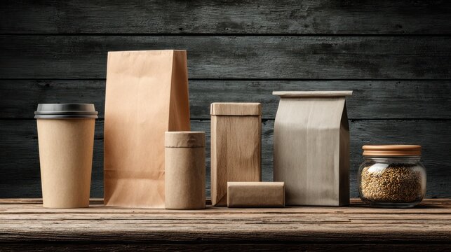 Craft packaging designs on wooden surface