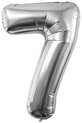 3D metallic silver foil number 7 balloon png digit png typography png shiny png celebration png party png festive png chrome png text png decorative png transparent background image
