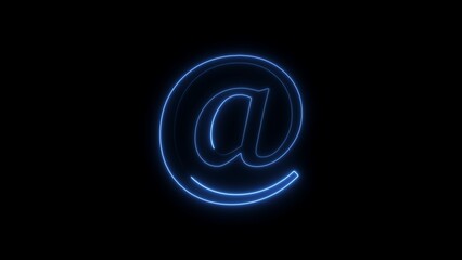 Obraz premium Blue Neon At Symbol Glowing Against Black Background at sign email symbol