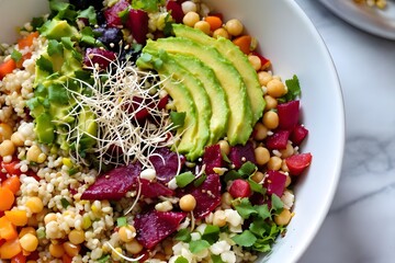 Vegane Ernährung (Gesundheit und Lifestyle) - Ästhetische Darstellung von veganen Lebensmitteln, die Frische und Gesundheit betonen