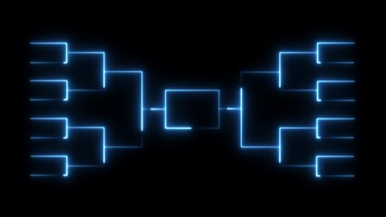 Neon Blue Tournament Bracket Diagram on Black Background glowing lines