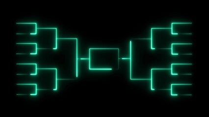 Neon Green Tournament Bracket Diagram on Black Background glowing lines