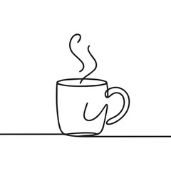 One continuous line illustration of an mug, isolated on white background.