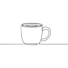 One continuous line illustration of an mug, isolated on white background.