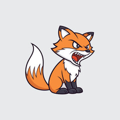 Fototapeta premium Cartoon Fox Vector Illustration With Angry Expression and Open Mouth With Sharp Teeth in Orange and White Color Perfect for Kids Logo and Animal Themed Design With Cute Style
