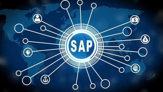 SAP network connecting global data and business concepts on a world map background enterprise resource planning