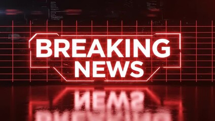 Digital Red Grid Tunnel With Breaking News Text Overlay and Futuristic Background 4K