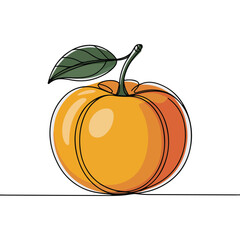 One continuous line illustration of an Apricot, isolated on white background.