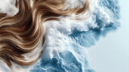 Blonde hair flowing in foamy water, creating a beautiful, artistic visual.