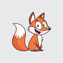 Obraz premium Happy Fox Cartoon Character Sitting Vector Illustration Isolated on Light Gray Background with Joyful Expression for Childrens Design at Studio Shot 200 Character