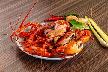 Seafood plate - lobster, crab, prawm octopus