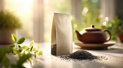 Tea Pouch and Loose Tea Granules with Clay Teapot