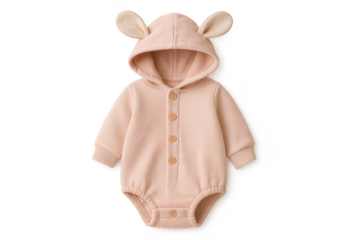 Baby romper with bear ears isolated on transparent background, cute apparel