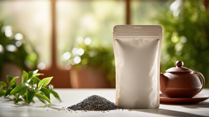 Tea Pouch and Loose Tea Granules with Clay Teapot