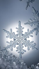 Close up of delicate snowflake crystal with intricate ice patterns