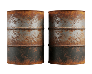 Two rusty barrels transparent background cutout png