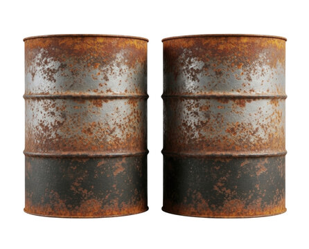 Two rusty barrels transparent background cutout png