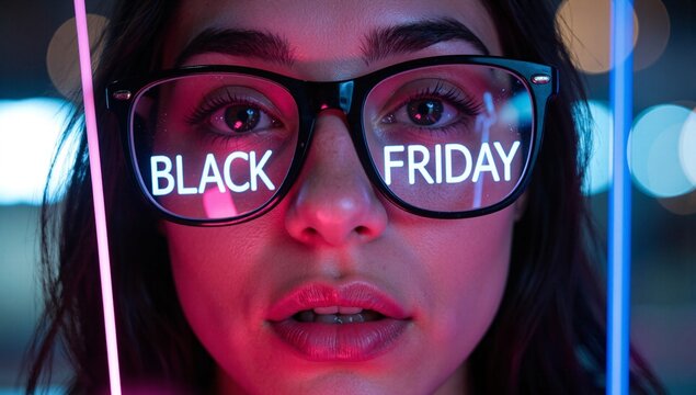 Close up eyes observing black friday sales