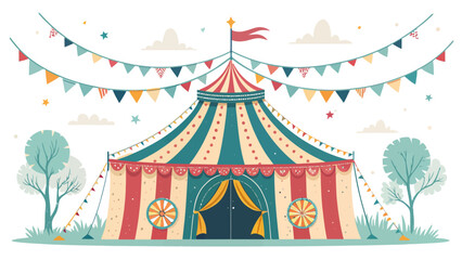 Fototapeta premium Step Right Up to the Greatest Show on Earth with this Whimsical Circus Tent Illustration! Perfect for Invitations, Posters, and Creative Projects