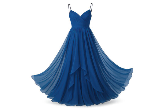 Elegant blue evening dress isolated on transparent background, fashion style