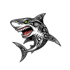 Obraz premium Tribal Shark with Green Eyes Vector Illustration