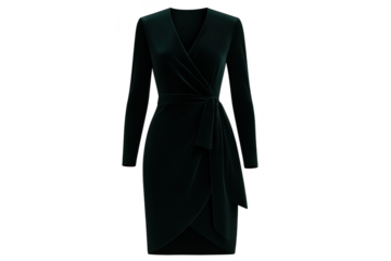 Elegant emerald green velvet dress isolated on transparent background image