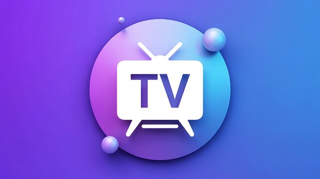 Watch vibrant shows, enjoy captivating entertainment with a retro TV icon in trendy purple for streaming services and media companies