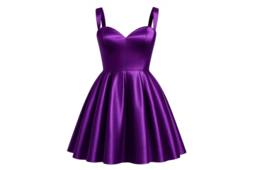 Elegant satin purple dress, isolated on transparent background, cut-out style