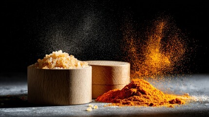 Sugar Crystals and Orange Spice Cloud on Black Background