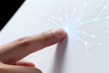 Künstliche Intelligenz im Detail (KI und Business) - Abstrakte, nicht-klischeehafte Darstellung von KI durch die Interaktion mit Technologie