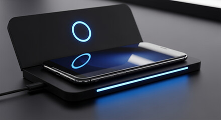 Digital technology and business communication on a black laptop keyboard with a mobile phone and screen