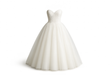 Elegant white wedding dress isolated on transparent background, bridal gown