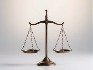 Golden Balance Scales Of Justice On Marble Pedestal Symbolizing Fairness And Law. A polished golden balance scales sit centered on a white marble base, conveying justice, fairness, and impartial law. 