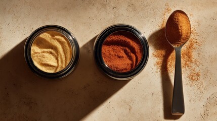 Minimalist Spice Jars with Spoon in Warm Sunlight