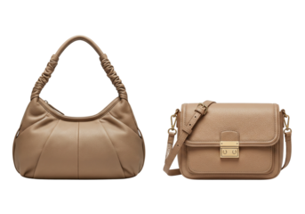 Handbags beige leather purses pair isolated on white background